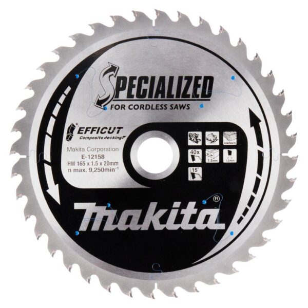 TCT saeketas komposiit materjalile, 165X1.5X20mm 15° T40 EFFICUT Makita