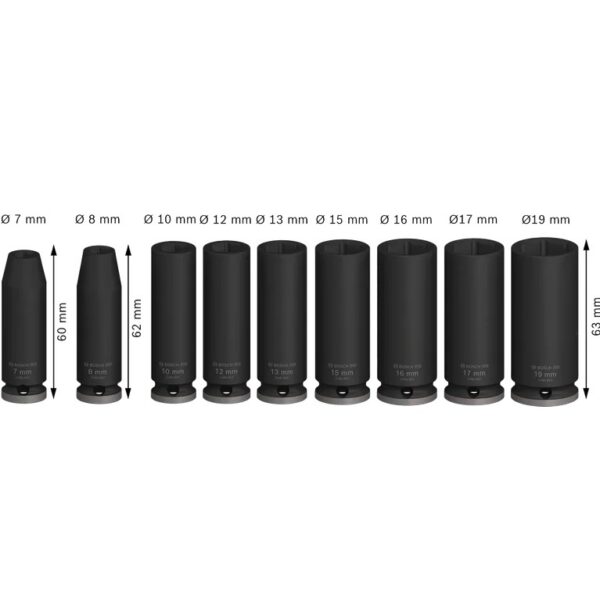Löökpadrunite komplekt 9-osa 3/8" pikad Bosch PRO Impact 7-19mm - Image 2