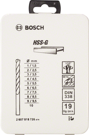 19-osaline metallipuuride komplekt HSS-G, DIN 338, 135° metallkarbis, 1–10 mm Bosch Professional – Bosch Professional
