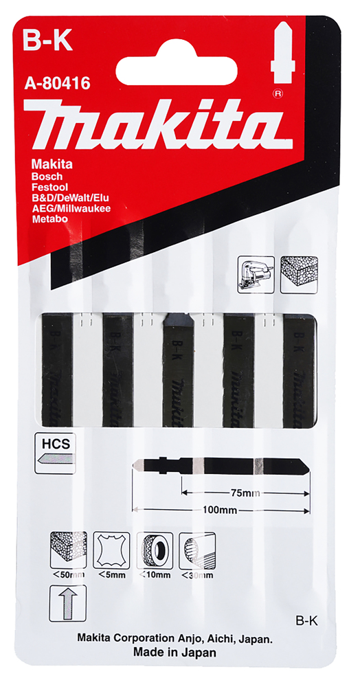 Tikksaeterad b-k 75mm HCS 5tk. PAPP<30mm, KORK<50mm, KUMM<10mm, NAHK<5mm – Makita
