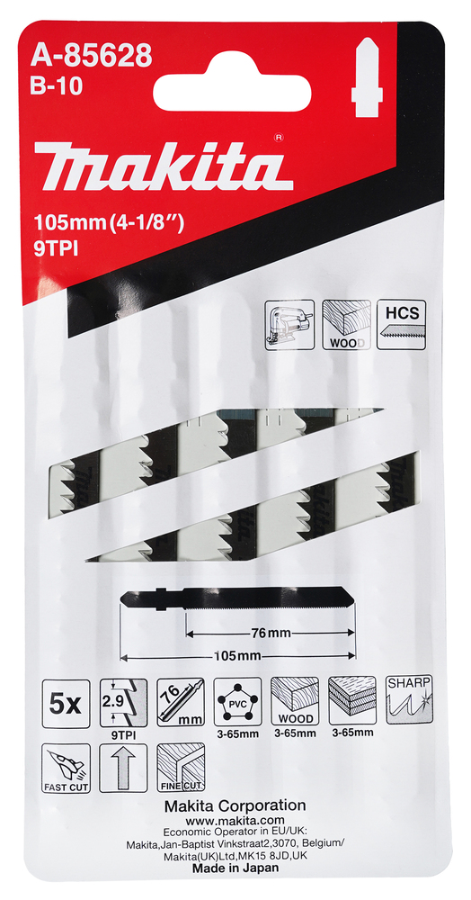 Tikksaeterad B-10 (T101B) 76mm HCS 5tk. puit 3-65mm, plp 3-65mm, PVC 3-65mm, puhas lõige, kiire lõige – Makita