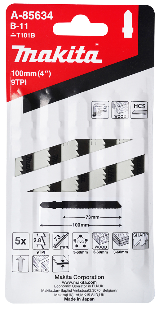Tikksaeterad B-11 (T101B) 75mm HCS 5tk. puit 3-60mm, plp 3-60mm, PVC 3-60mm, puhas lõige – Makita