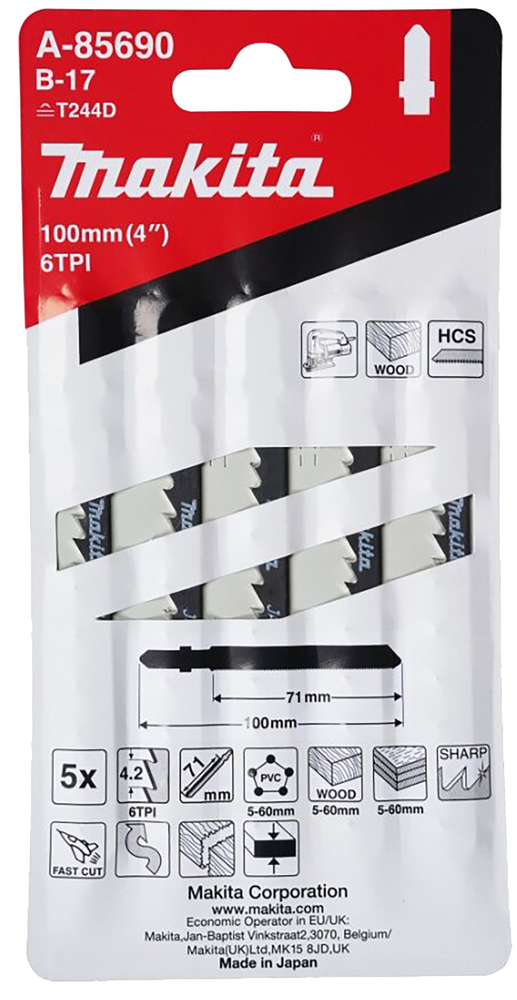 Tikksaeterad B-17 (T101AO) 70mm HCS 5tk. puit 5-60mm, plp 5-60mm, PVC 5-60mm, kujundlõige, kiire lõige – Makita