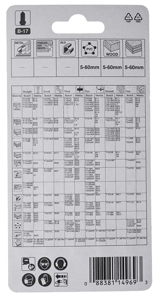 Tikksaeterad B-17 (T101AO) 70mm HCS 5tk. puit 5-60mm, plp 5-60mm, PVC 5-60mm, kujundlõige, kiire lõige – Makita
