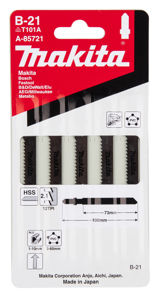Tikksaeterad B-21 (T101A) 75mm HSS 5tk. alu 1-10mm, PVC 3-60mm – Makita