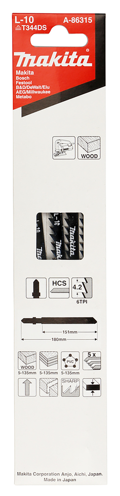 Tikksaeterad L-10 151mm HCS 5tk. puit 5-135mm, plp 5-135mm, PVC 5-135mm, – Makita