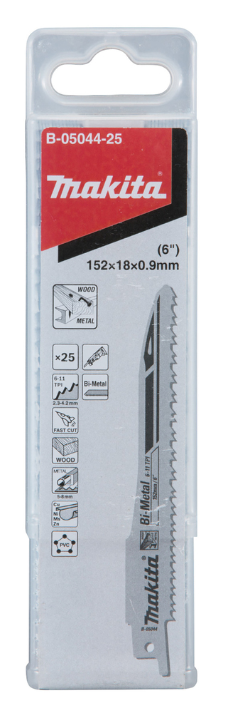 Univ.saetera BiM 152x0,9mm (6-11tpi), 25tk.UNIVERSAALNE (värvil.metallid, PVC, naeltega puit, met. 5-8mm), kiire lõige – Makita