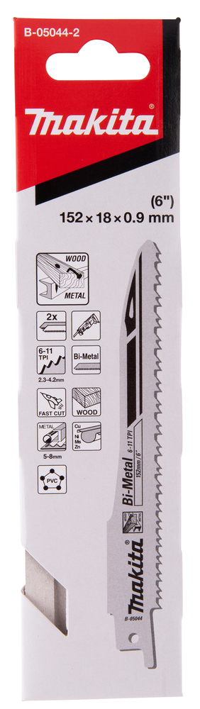 Univ.saetera BiM 152x0,9mm (6-11tpi), 2tk.UNIVERSAALNE (värvil.metallid, PVC, naeltega puit, met. 5-8mm), kiire lõige – Makita