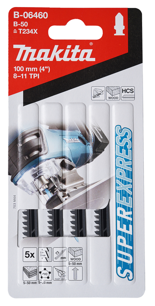 Super express tikksaeterad B-50 (T234X) 77mm HCS 5tk. puit 5-50mm, plp 5-50mm, PVC 5-50mm, kiire lõige – Makita