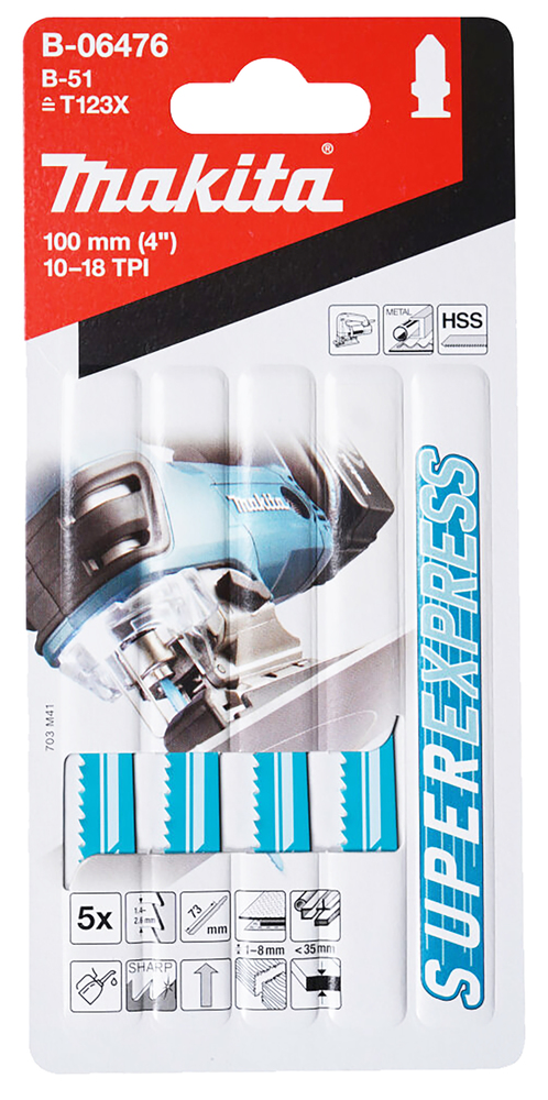 Super express tikksaeterad B-51 (T123X) 73mm HSS 5tk. RST 1-3mm,MET. 1-8mm, kiire lõige – Makita