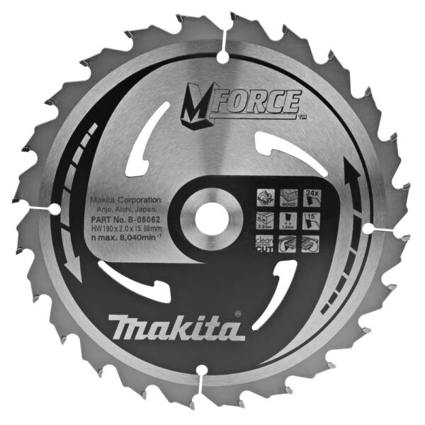 T.C.T hammastega saeketas puidu lõikamiseks 190X2X15.88mm 15° T24 M-FORCE – Makita