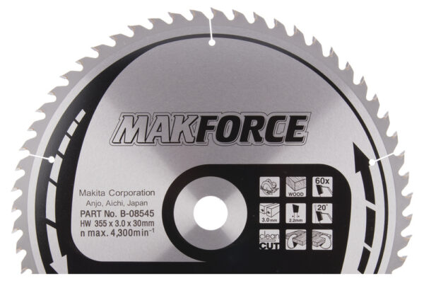 T.C.T hammastega saeketas puidu lõikamiseks 355X3X30mm 20° T60 MAKFORCE – Makita