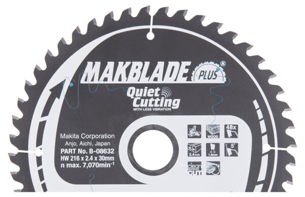 T.C.T hammastega saeketas puidu lõikamiseks 216X2.4X30mm 5° T48 MAKBLADE PLUS – Makita