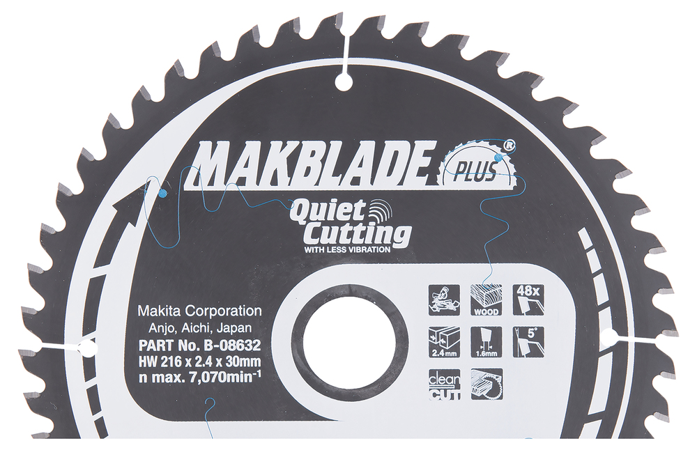 T.C.T hammastega saeketas puidu lõikamiseks 216X2.4X30mm 5° T48 MAKBLADE PLUS – Makita