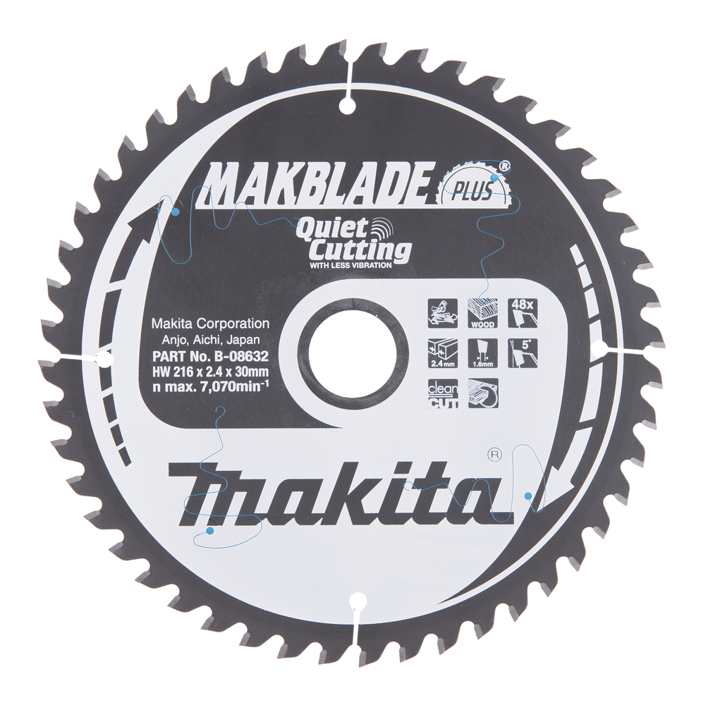 T.C.T hammastega saeketas puidu lõikamiseks 216X2.4X30mm 5° T48 MAKBLADE PLUS – Makita