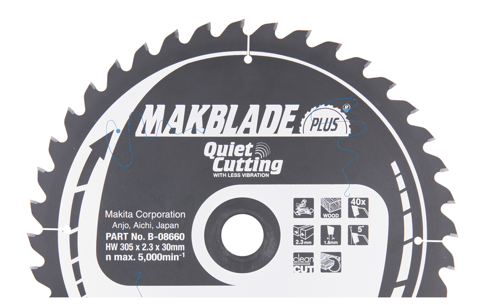 T.C.T hammastega saeketas puidu lõikamiseks 305X2.3X30mm 5° T40 MAKBLADE PLUS – Makita