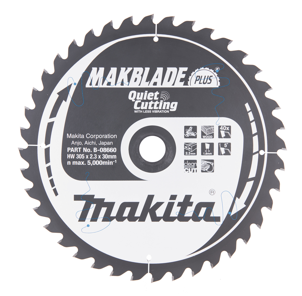 T.C.T hammastega saeketas puidu lõikamiseks 305X2.3X30mm 5° T40 MAKBLADE PLUS – Makita
