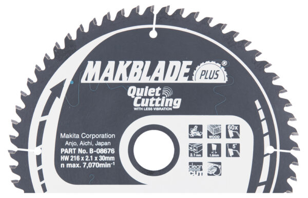 T.C.T hammastega saeketas puidu lõikamiseks 216X2.1X30mm 5° T60 MAKBLADE PLUS – Makita