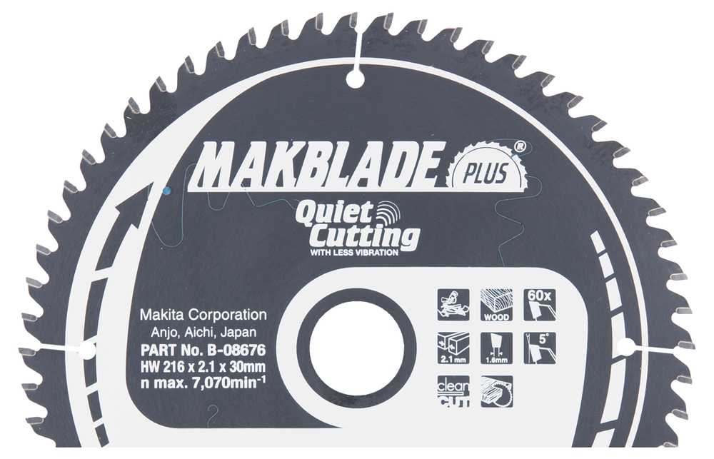 T.C.T hammastega saeketas puidu lõikamiseks 216X2.1X30mm 5° T60 MAKBLADE PLUS – Makita