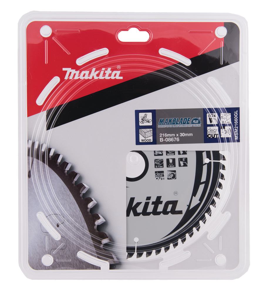 T.C.T hammastega saeketas puidu lõikamiseks 216X2.1X30mm 5° T60 MAKBLADE PLUS – Makita