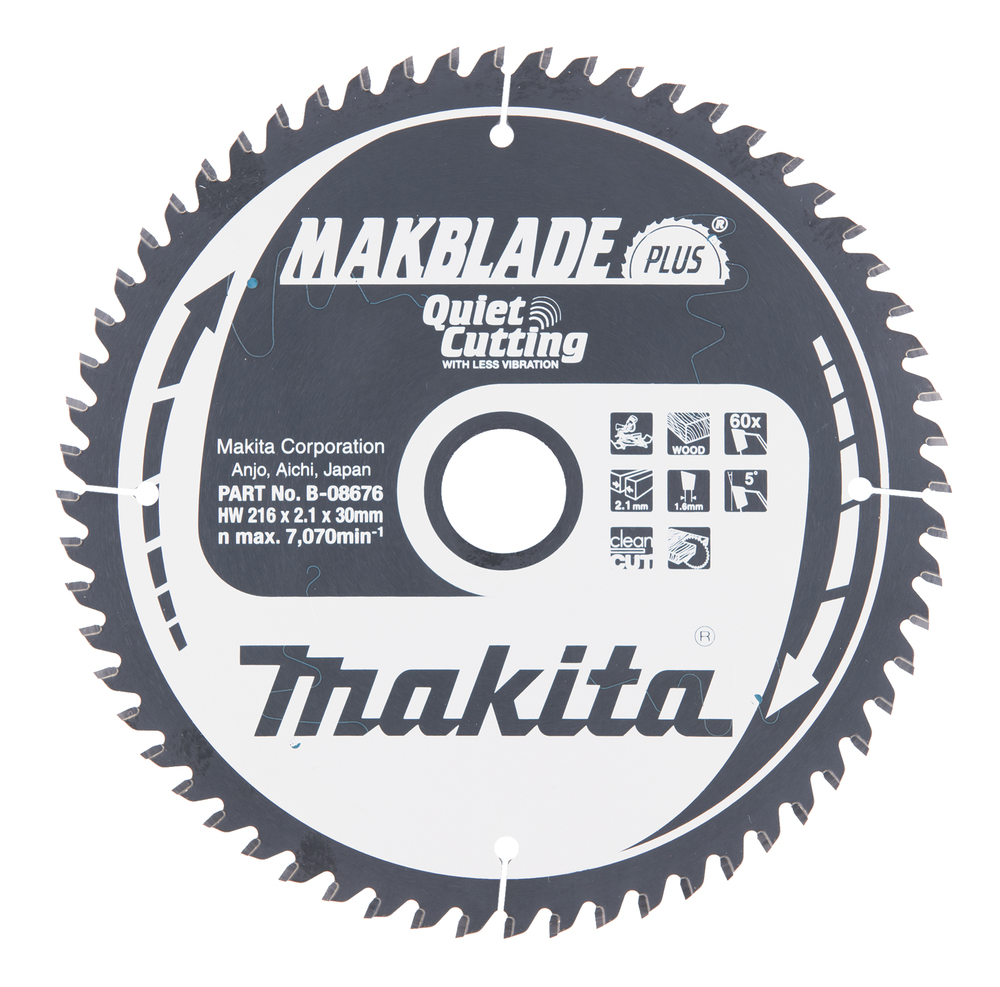 T.C.T hammastega saeketas puidu lõikamiseks 216X2.1X30mm 5° T60 MAKBLADE PLUS – Makita