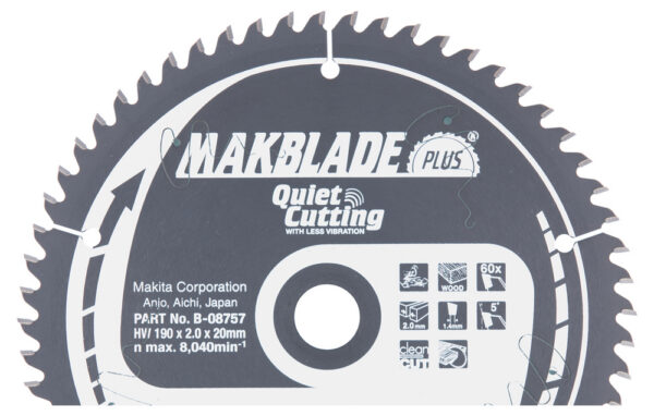 T.C.T hammastega saeketas puidu lõikamiseks 190X2X20mm 5° T60 MAKBLADE PLUS – Makita