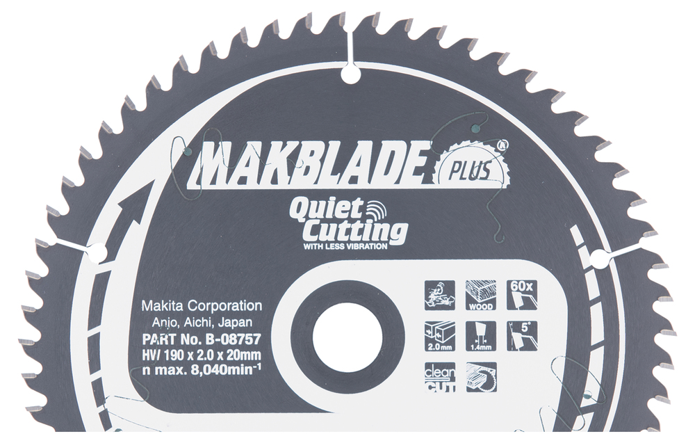 T.C.T hammastega saeketas puidu lõikamiseks 190X2X20mm 5° T60 MAKBLADE PLUS – Makita