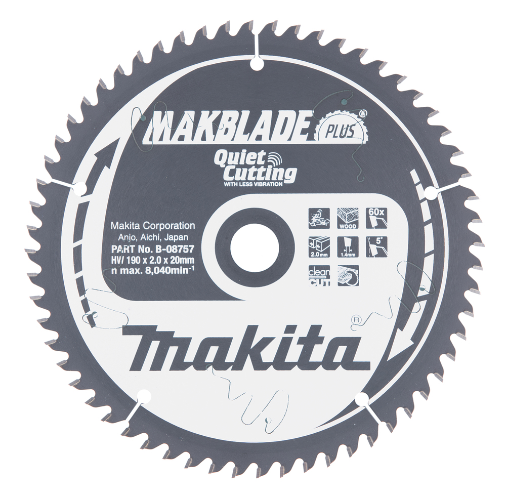 T.C.T hammastega saeketas puidu lõikamiseks 190X2X20mm 5° T60 MAKBLADE PLUS – Makita