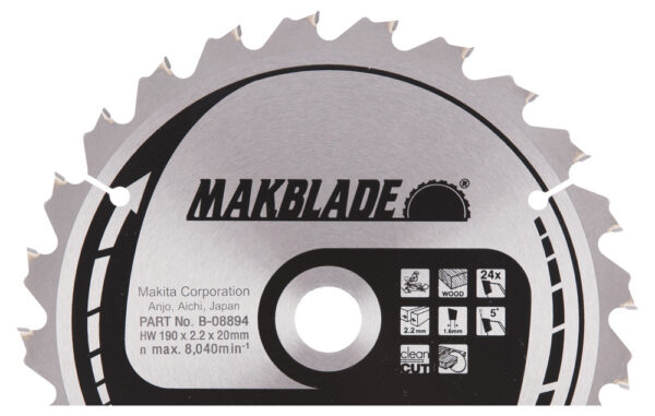 T.C.T hammastega saeketas puidu lõikamiseks 190X2.2X20mm 5° T24 MAKBLADE – Makita