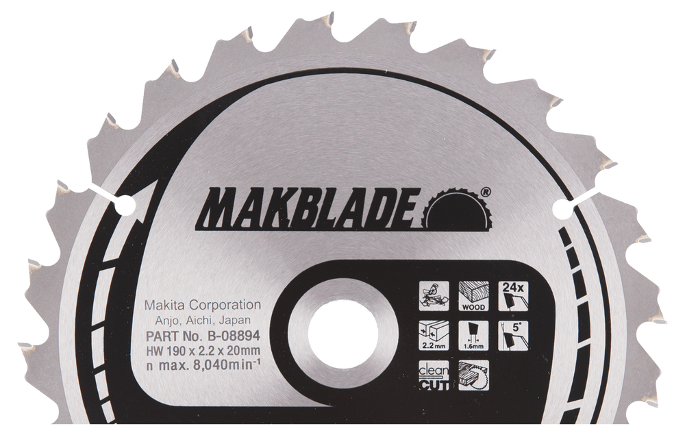T.C.T hammastega saeketas puidu lõikamiseks 190X2.2X20mm 5° T24 MAKBLADE – Makita