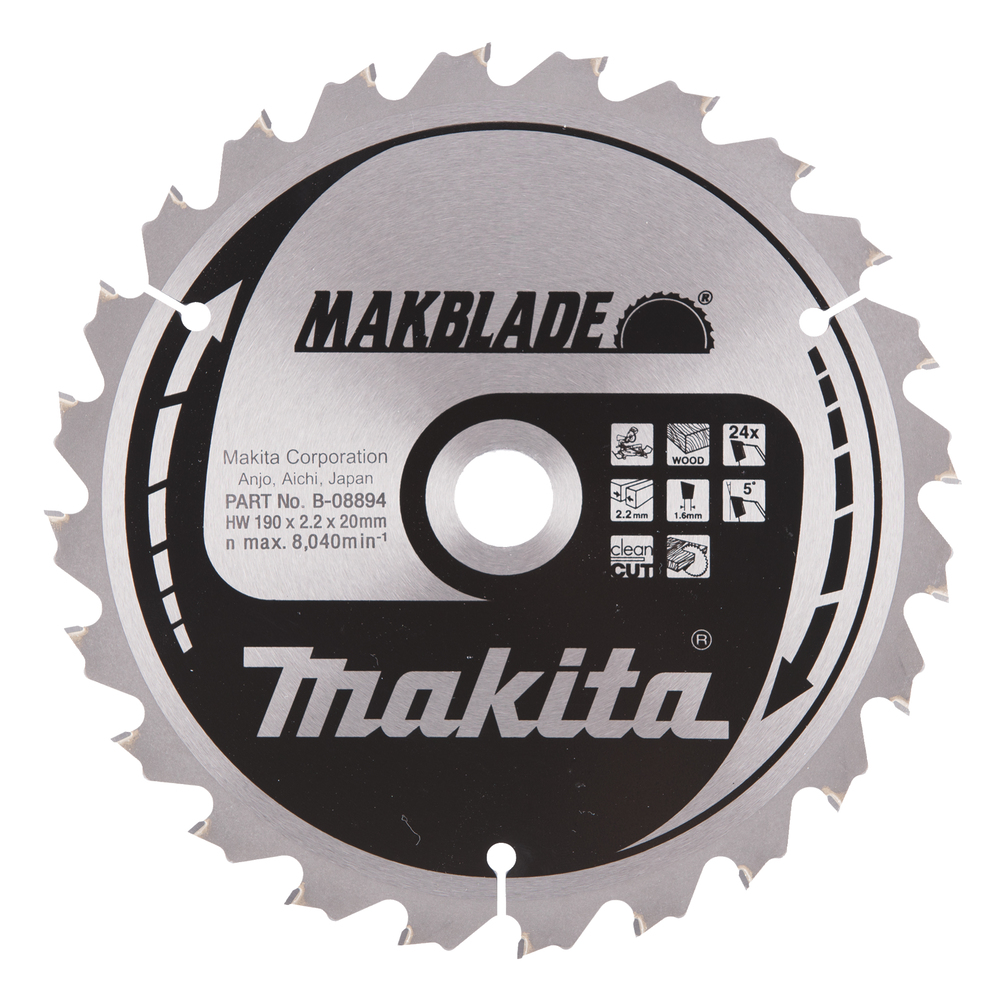 T.C.T hammastega saeketas puidu lõikamiseks 190X2.2X20mm 5° T24 MAKBLADE – Makita