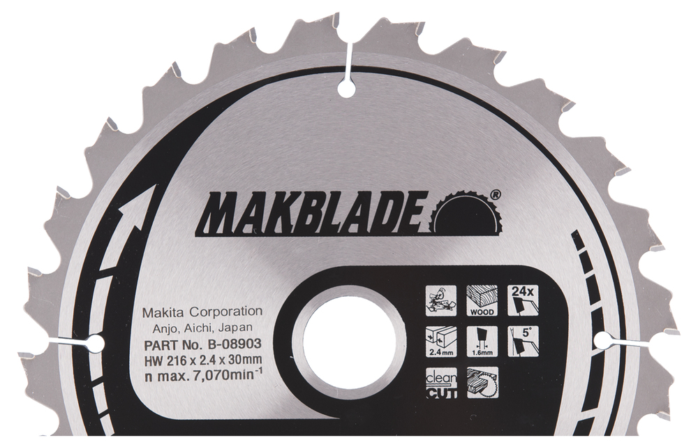 T.C.T hammastega saeketas puidu lõikamiseks 216X2.4X30mm 5° T24 MAKBLADE – Makita
