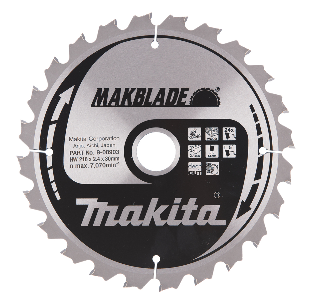 T.C.T hammastega saeketas puidu lõikamiseks 216X2.4X30mm 5° T24 MAKBLADE – Makita