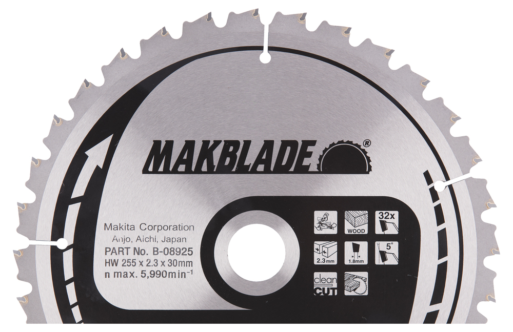 T.C.T hammastega saeketas puidu lõikamiseks 255X2.3X30mm 5° T32 MAKBLADE – Makita