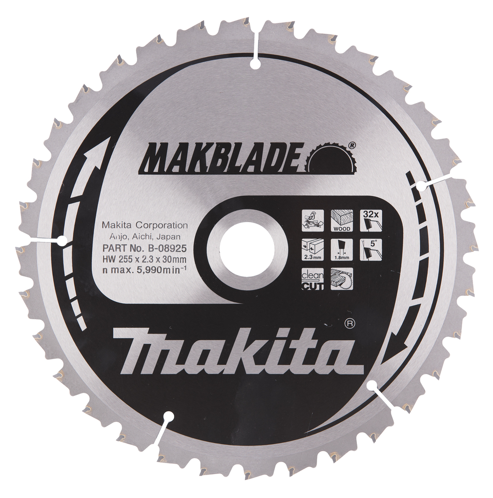 T.C.T hammastega saeketas puidu lõikamiseks 255X2.3X30mm 5° T32 MAKBLADE – Makita