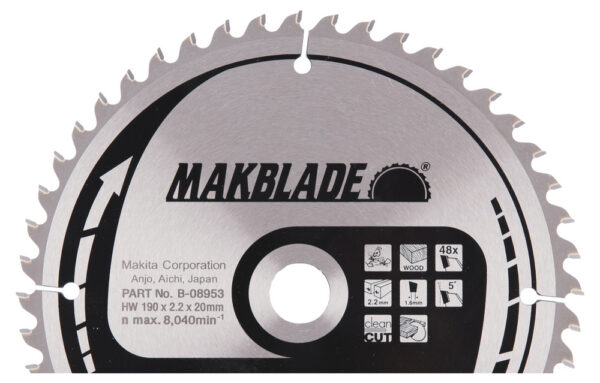 T.C.T hammastega saeketas puidu lõikamiseks 190X2.2X20mm 5° T48 MAKBLADE – Makita