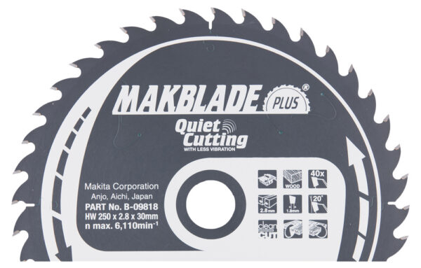 T.C.T hammastega saeketas puidu lõikamiseks 250X2.8X30mm 20° T40 MAKBLADE PLUS – Makita