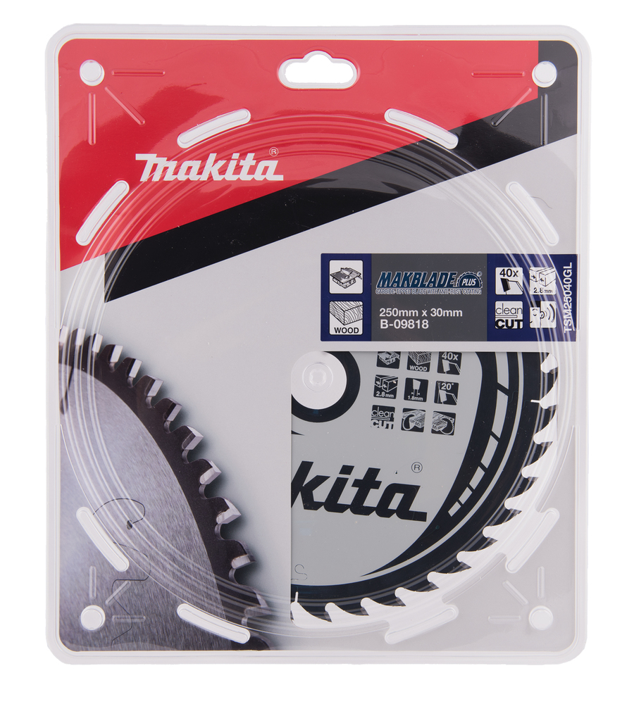 T.C.T hammastega saeketas puidu lõikamiseks 250X2.8X30mm 20° T40 MAKBLADE PLUS – Makita