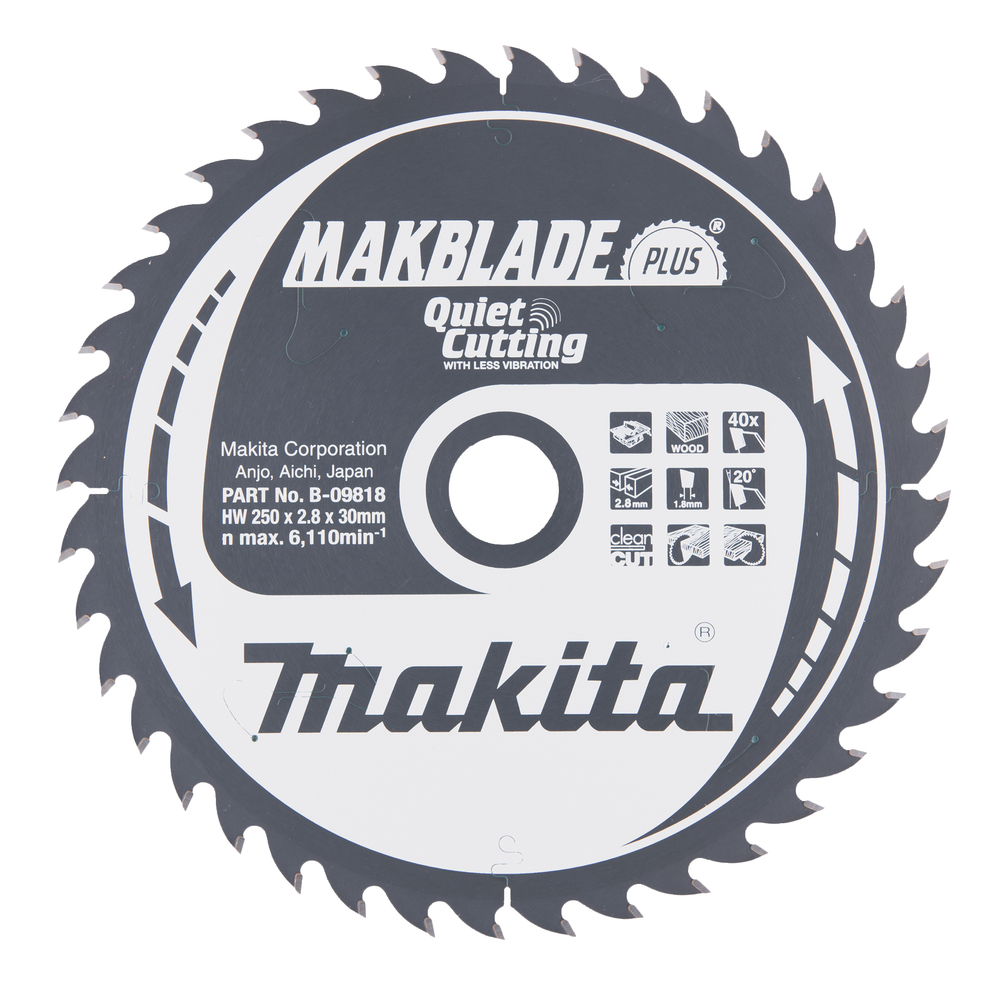 T.C.T hammastega saeketas puidu lõikamiseks 250X2.8X30mm 20° T40 MAKBLADE PLUS – Makita