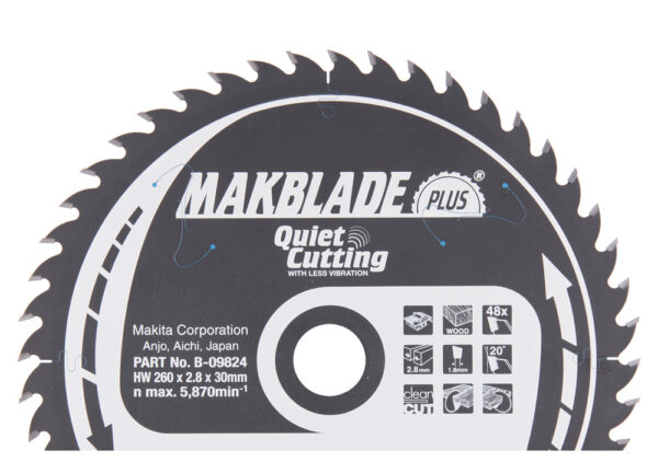 T.C.T hammastega saeketas puidu lõikamiseks 260X2.8X30mm 20° T48 MAKBLADE PLUS – Makita