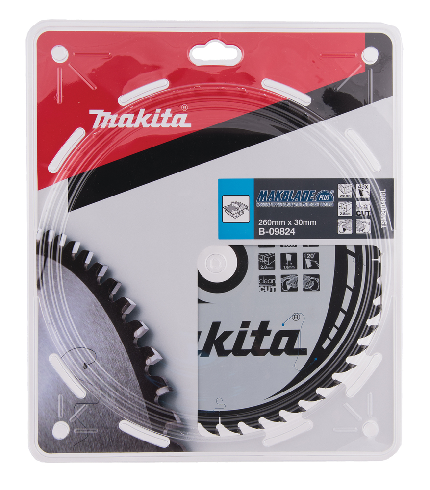 T.C.T hammastega saeketas puidu lõikamiseks 260X2.8X30mm 20° T48 MAKBLADE PLUS – Makita