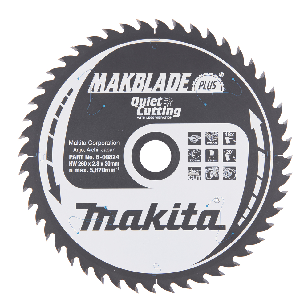 T.C.T hammastega saeketas puidu lõikamiseks 260X2.8X30mm 20° T48 MAKBLADE PLUS – Makita
