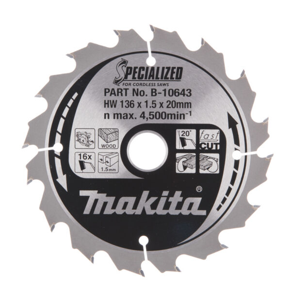 T.C.T hammastega saeketas puidu lõikamiseks 136X1.5X20mm 20° T16 SPECIALIZED saeketas akusaagidele – Makita