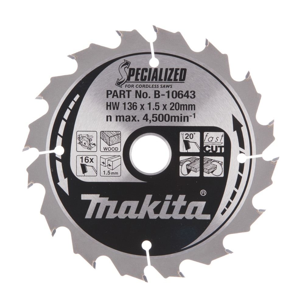 T.C.T hammastega saeketas puidu lõikamiseks 136X1.5X20mm 20° T16 SPECIALIZED saeketas akusaagidele – Makita