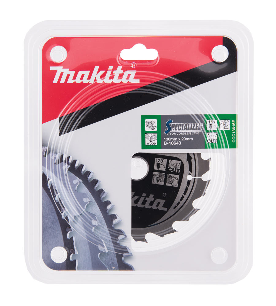 T.C.T hammastega saeketas puidu lõikamiseks 136X1.5X20mm 20° T16 SPECIALIZED saeketas akusaagidele – Makita