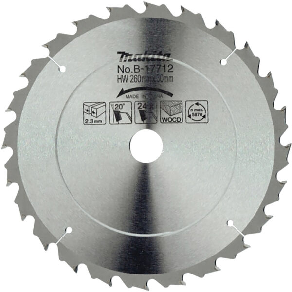 T.C.T hammastega saeketas puidu lõikamiseks 260X2.3X30mm 20° T24 Saeketas standartsele puidule – Makita