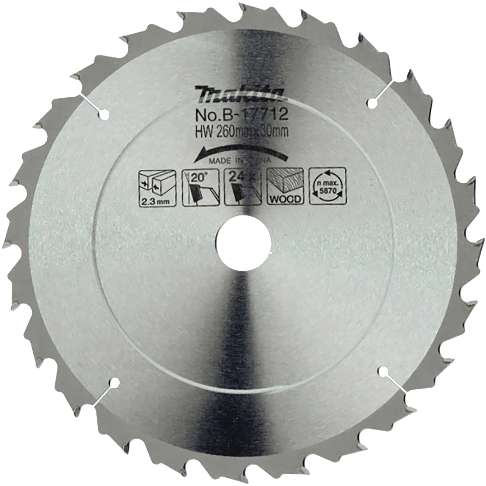 T.C.T hammastega saeketas puidu lõikamiseks 260X2.3X30mm 20° T24 Saeketas standartsele puidule – Makita