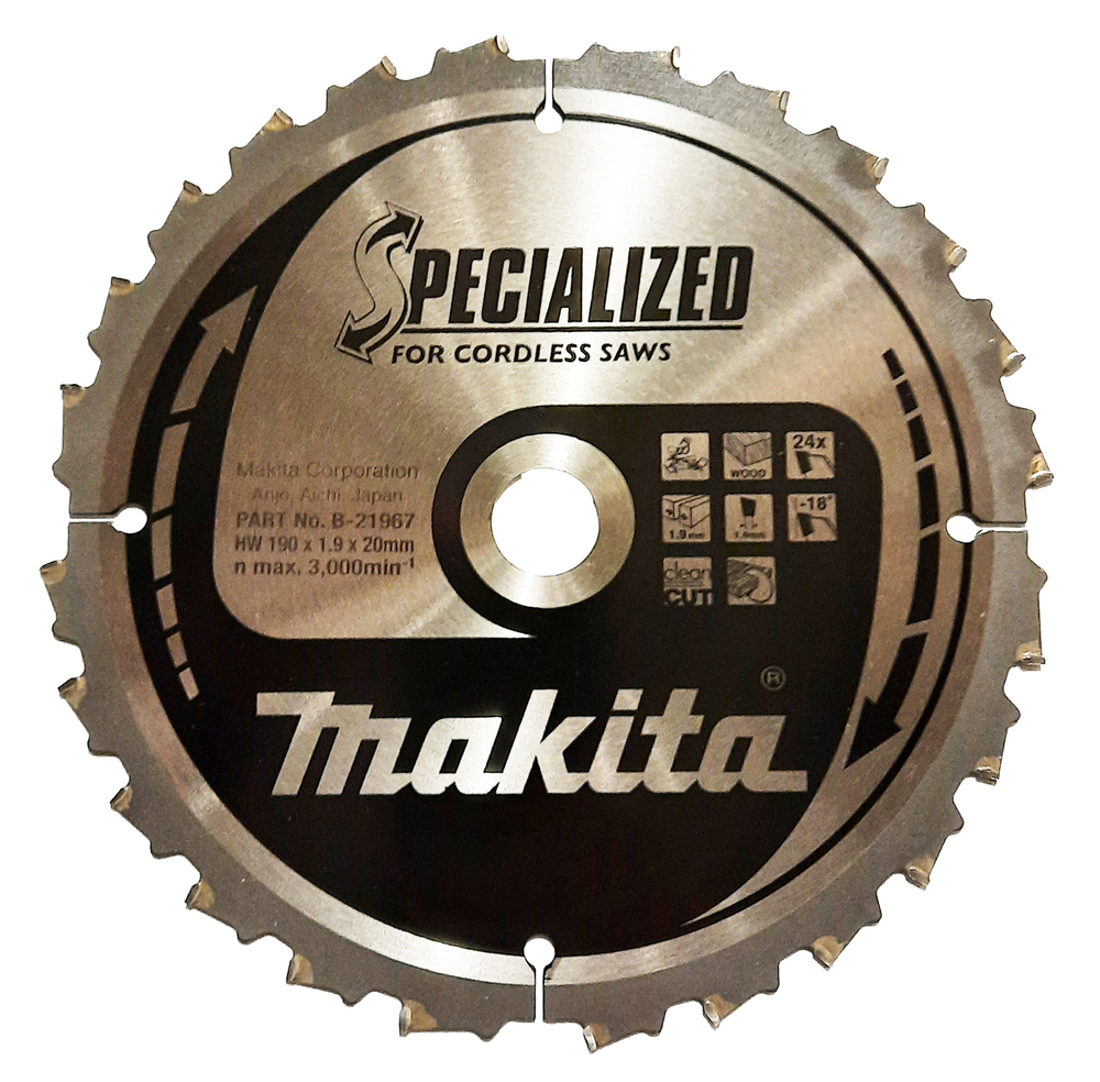 T.C.T hammastega saeketas puidu lõikamiseks 190X1.9X20mm -18° T24 SPECIALIZED saeketas akusaagidele – Makita
