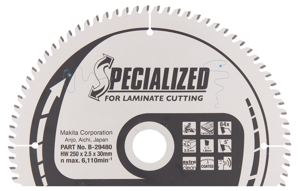 T.C.T hammastega saeketas MDF-i/laminaadi-I lõikamiseks 250X2.5X30mm 5° T84 SPECIALIZED saeketas laminaadi lõikamiseks – Makita