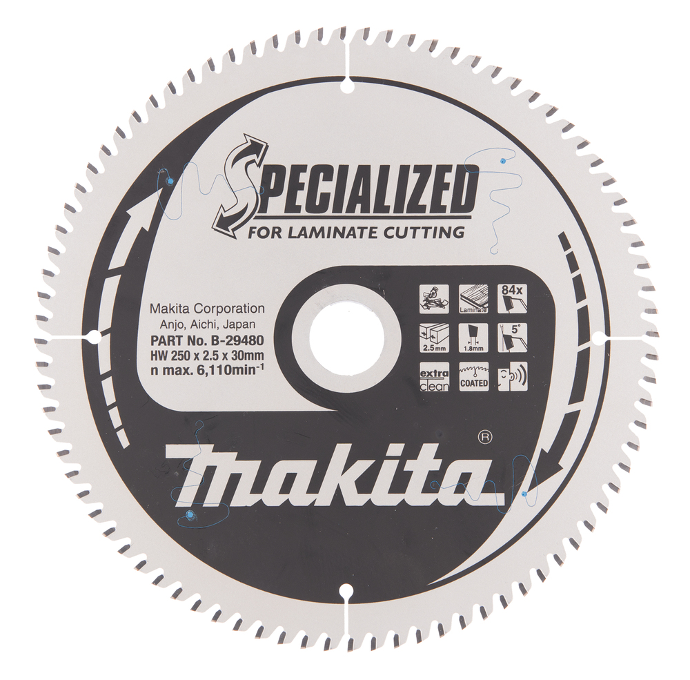 T.C.T hammastega saeketas MDF-i/laminaadi-I lõikamiseks 250X2.5X30mm 5° T84 SPECIALIZED saeketas laminaadi lõikamiseks – Makita